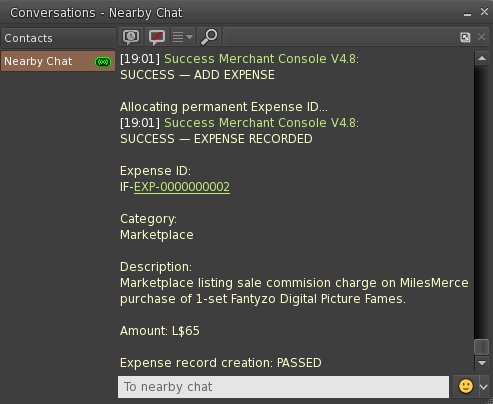 SUCCESS Expense Recorded confirmation