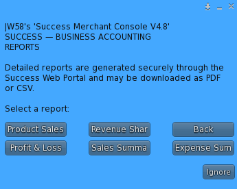 SUCCESS Accounting Reports menu