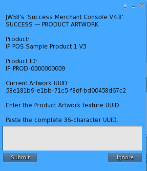 SUCCESS Product Artwork texture UUID entry