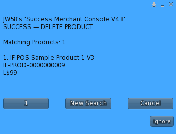 SUCCESS Delete Product matching Product selection