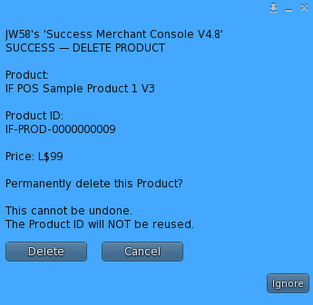 SUCCESS permanent Product deletion confirmation