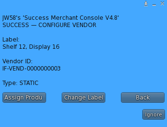 SUCCESS Configure Static Vendor menu