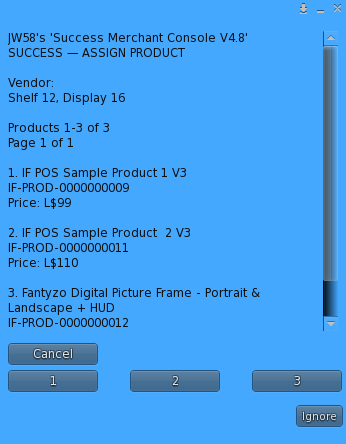 SUCCESS Assign Product screen for a Static Vendor