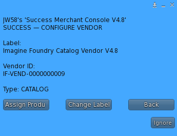 SUCCESS Configure Catalog Vendor menu