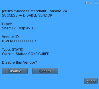 SUCCESS Disable Vendor confirmation screen
